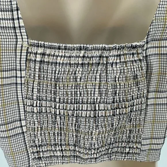 NWT Full Tilt Womens Cream Black Plaid Hook & Eye Closure Sleeveless Crop Top M - Picture 4 of 10